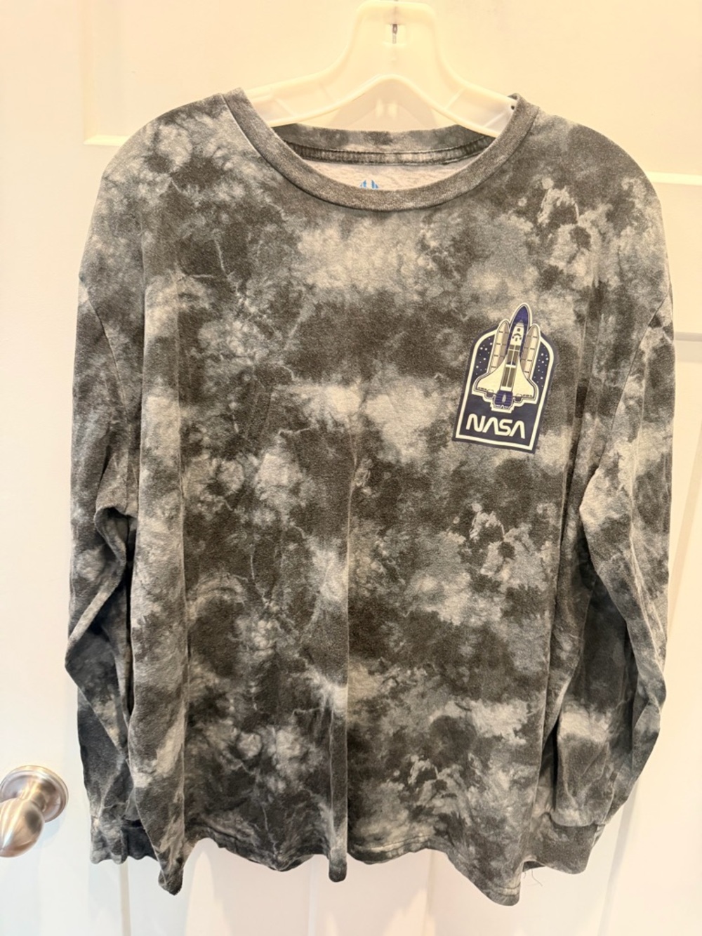 NASA Tie Dye Long Sleeve Shirt XL Gray Space Graphic Tee Unisex